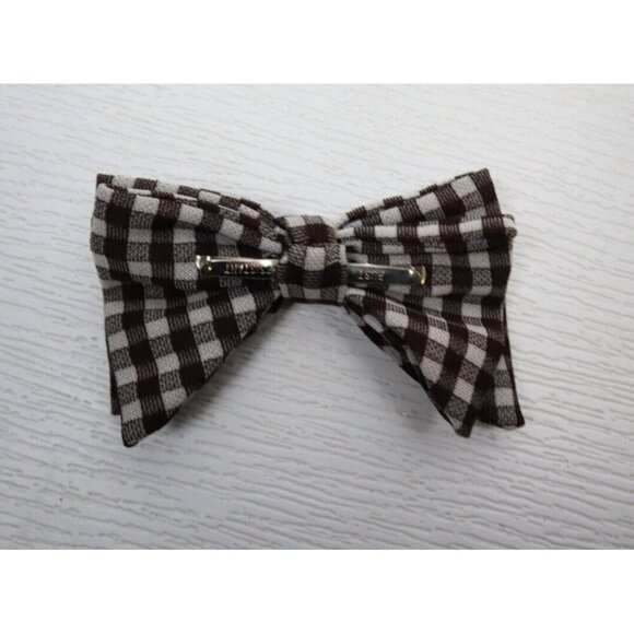 VINTAGE BROWN PLAID CLIP ON BOW TIE - Picture 3 of 4
